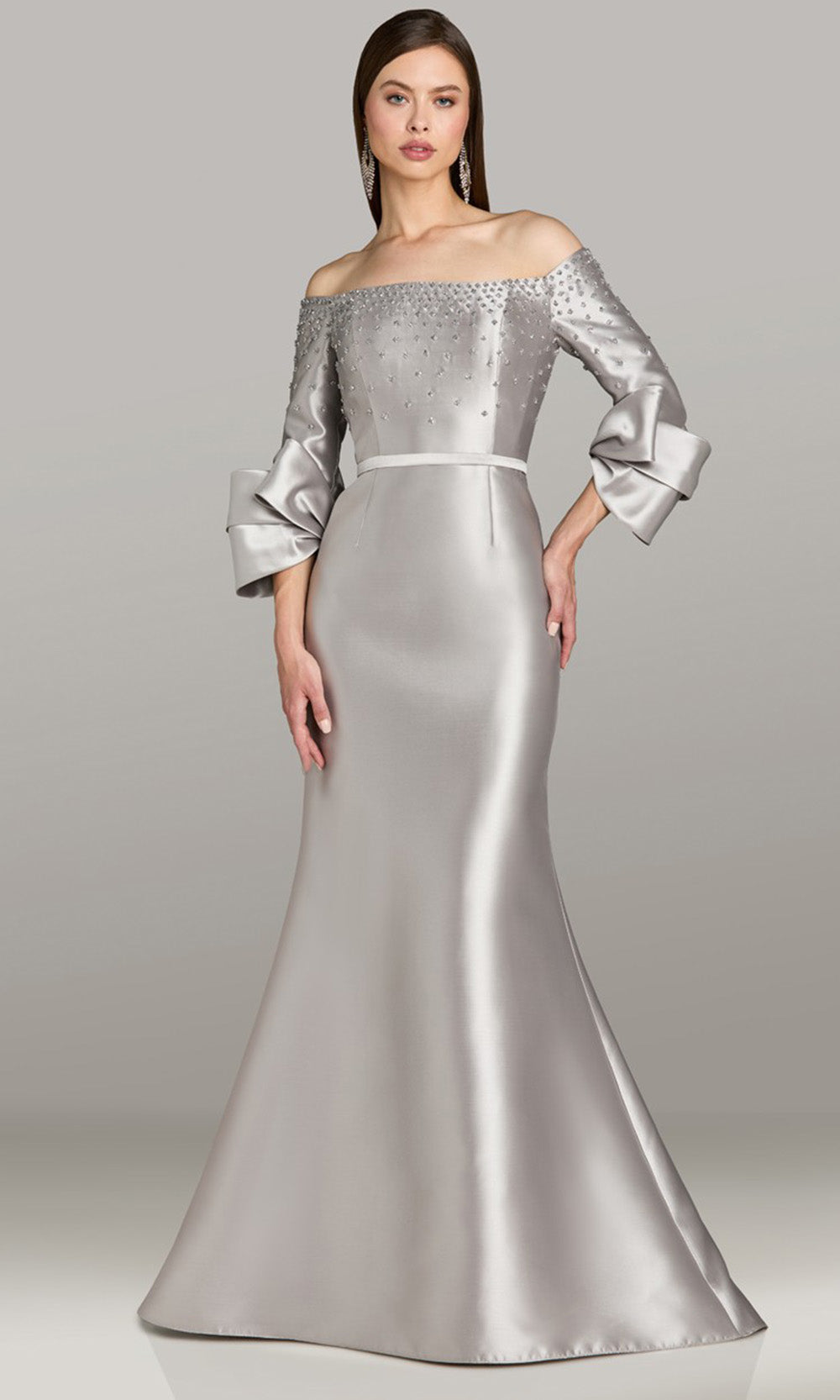 Gia Franco 12581 - Embellished Off Shoulder Gown with Sculptural Cuffs Mother of the Bride Dresses in Silver 