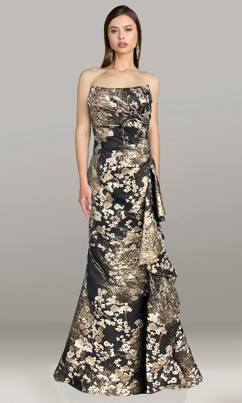Gia Franco 12589 - Mermaid Skirt Side Cascade Evening Dress Mother of the Bride Dresses in Black Gold