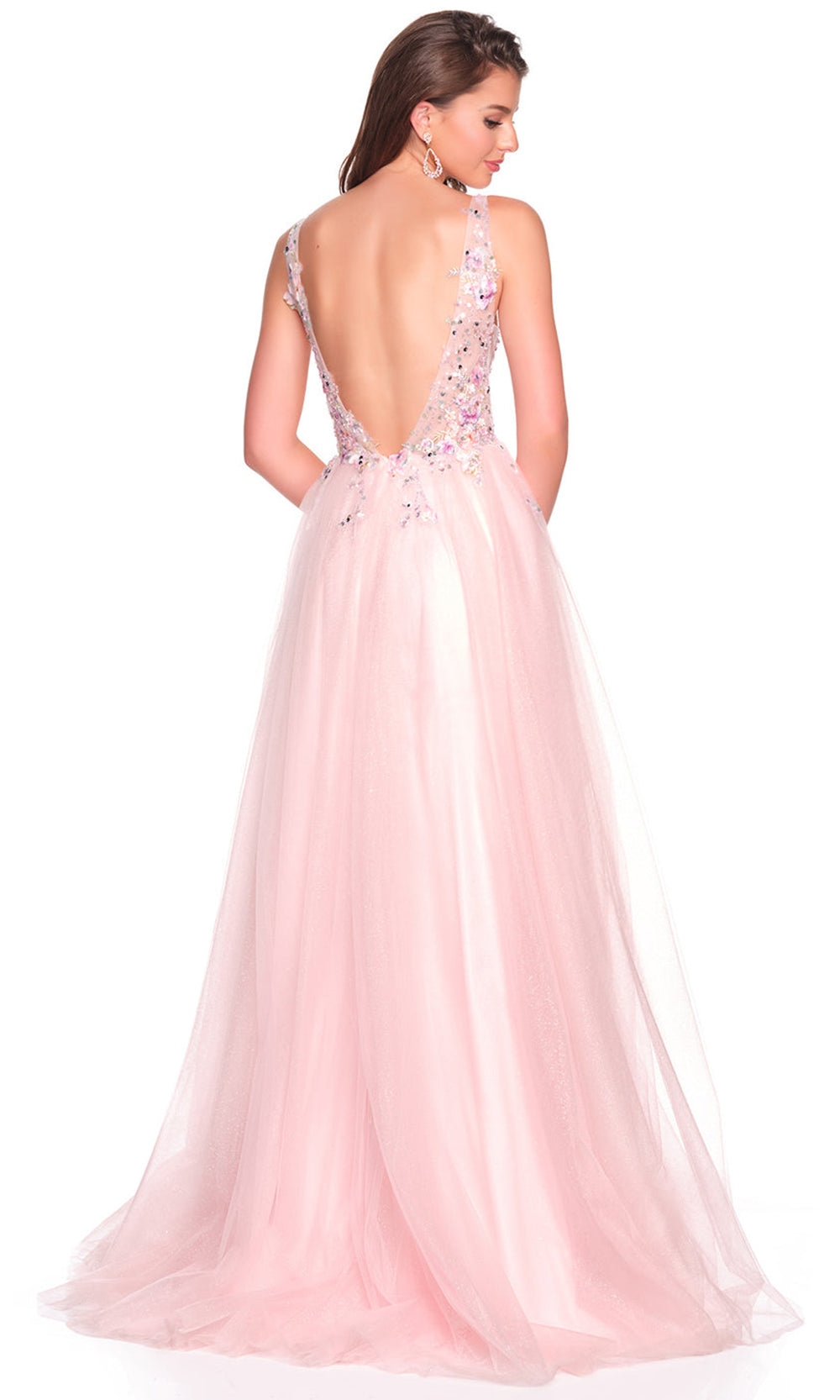 Dave & Johnny 12591 - Floral Motif Sleeveless Layered Gown Prom Dresses