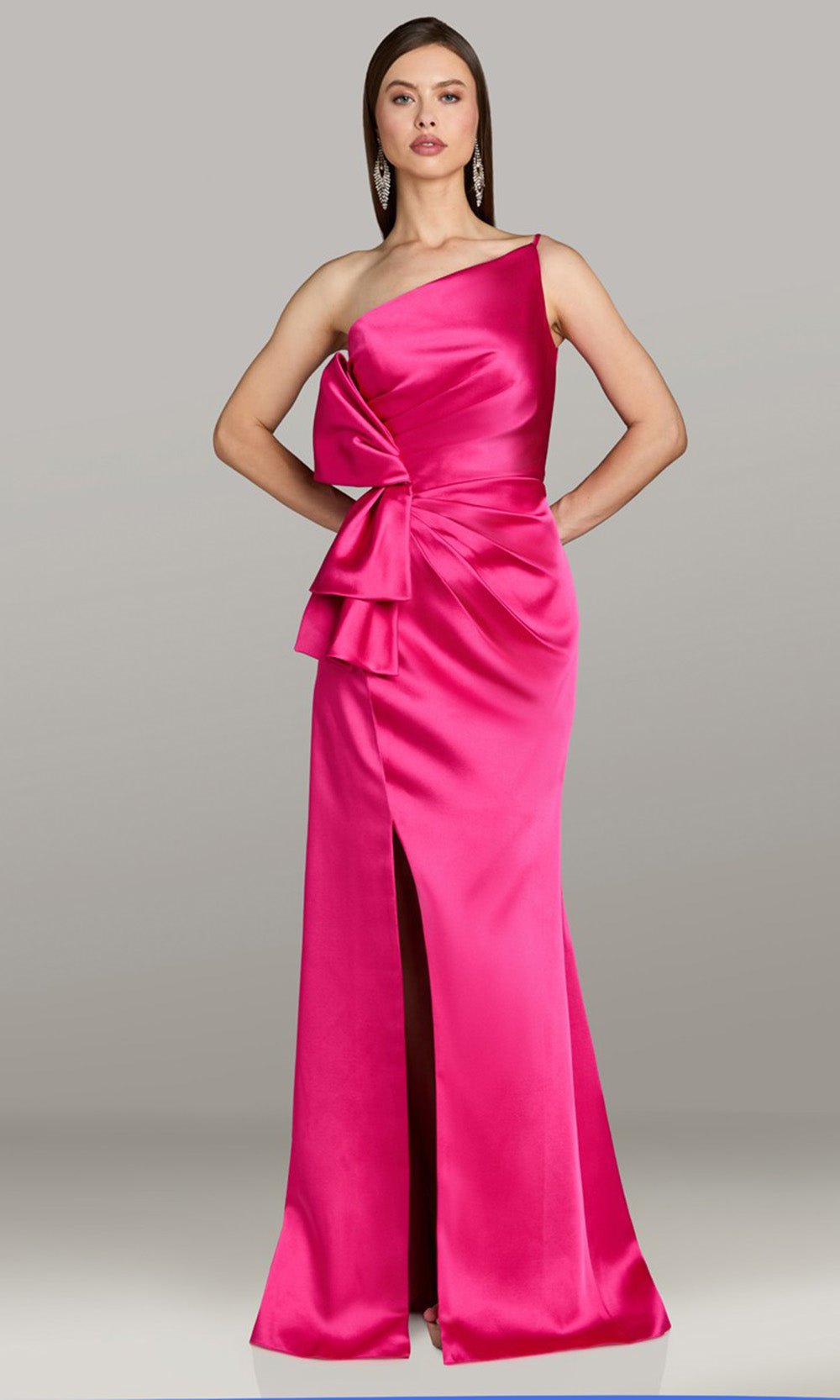 Gia Franco 12595 - Ruched Detail Asymmetric Fitted Gown Mother of the Bride Dresses in Fuchsia 