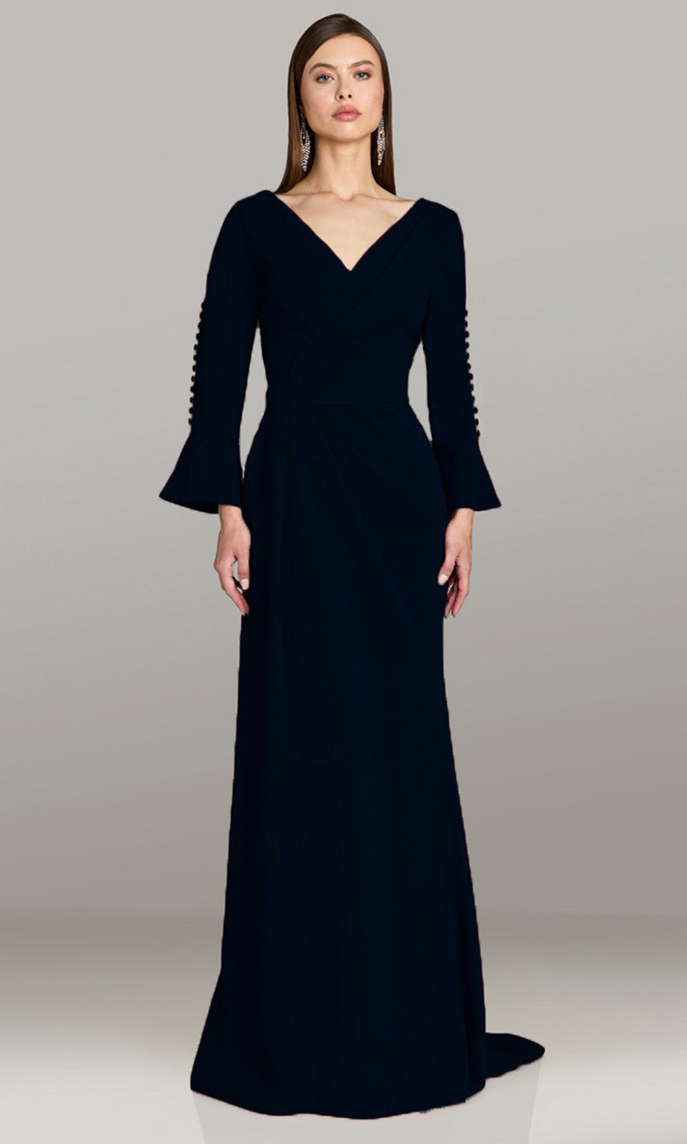 Gia Franco 12598 - Button Detail V-Neckline A-Line Dress Mother of the Bride Dresses in Navy 