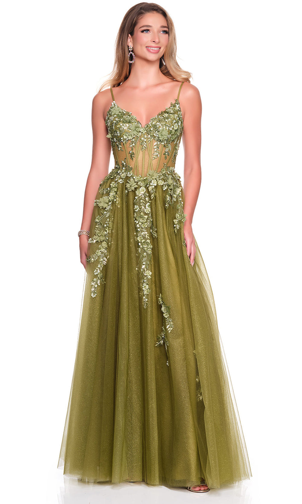 Dave & Johnny 12602 - Lace-Up Back Floral Embellished Gown Prom Dresses