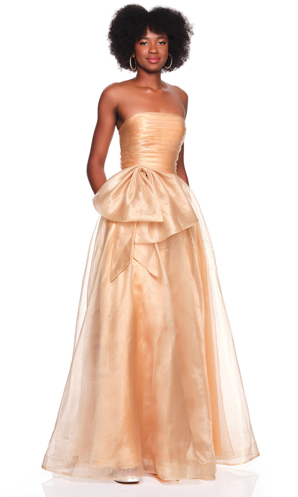 Dave & Johnny 12629 - Ruched Bodice Organza Gown with Bow Ball Gowns