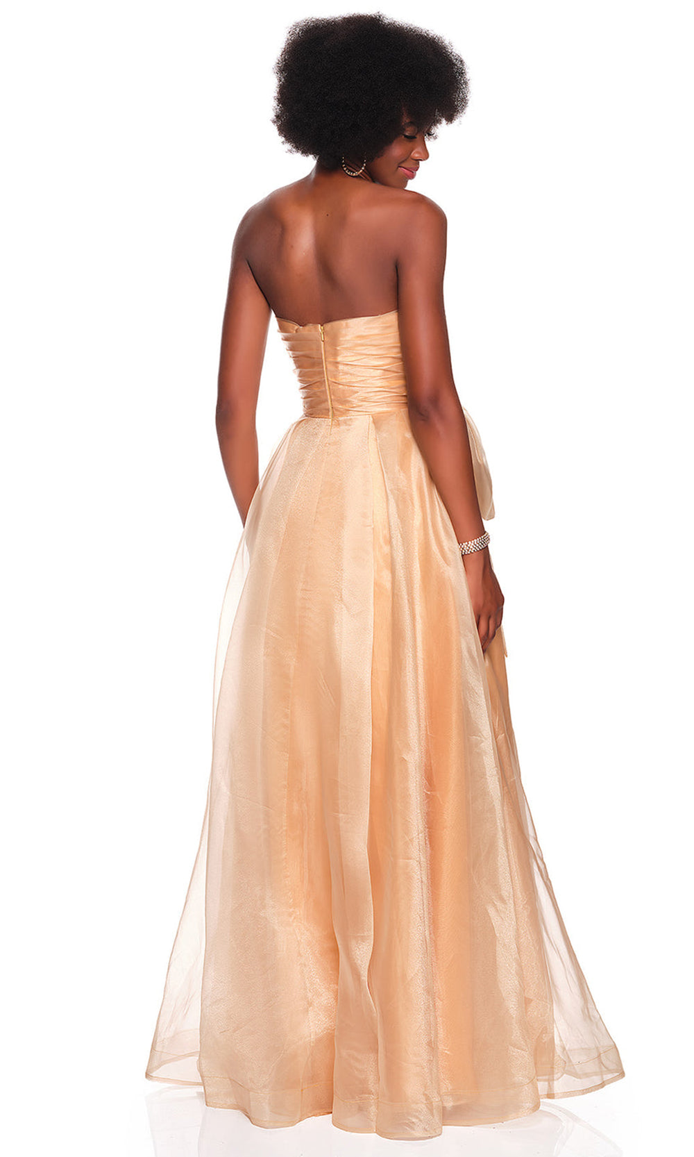 Dave & Johnny 12629 - Ruched Bodice Organza Gown with Bow Ball Gowns