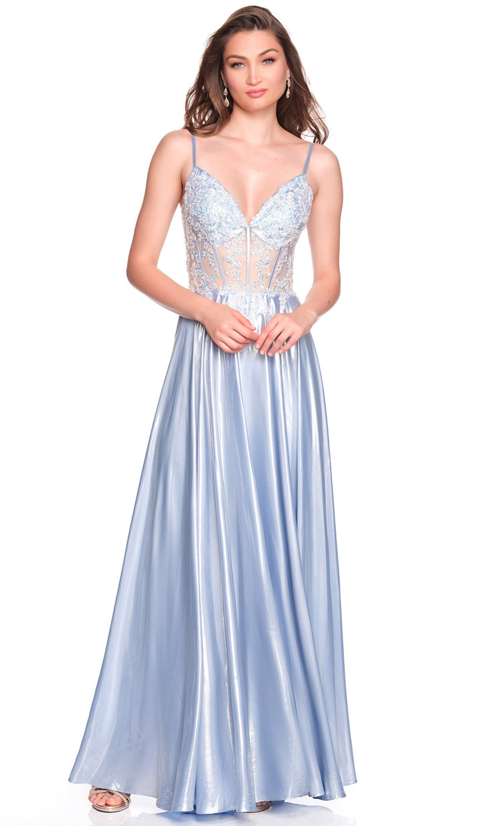 Dave & Johnny 12631 - V-Neckline Flowy Satin Prom Gown Prom Dresses