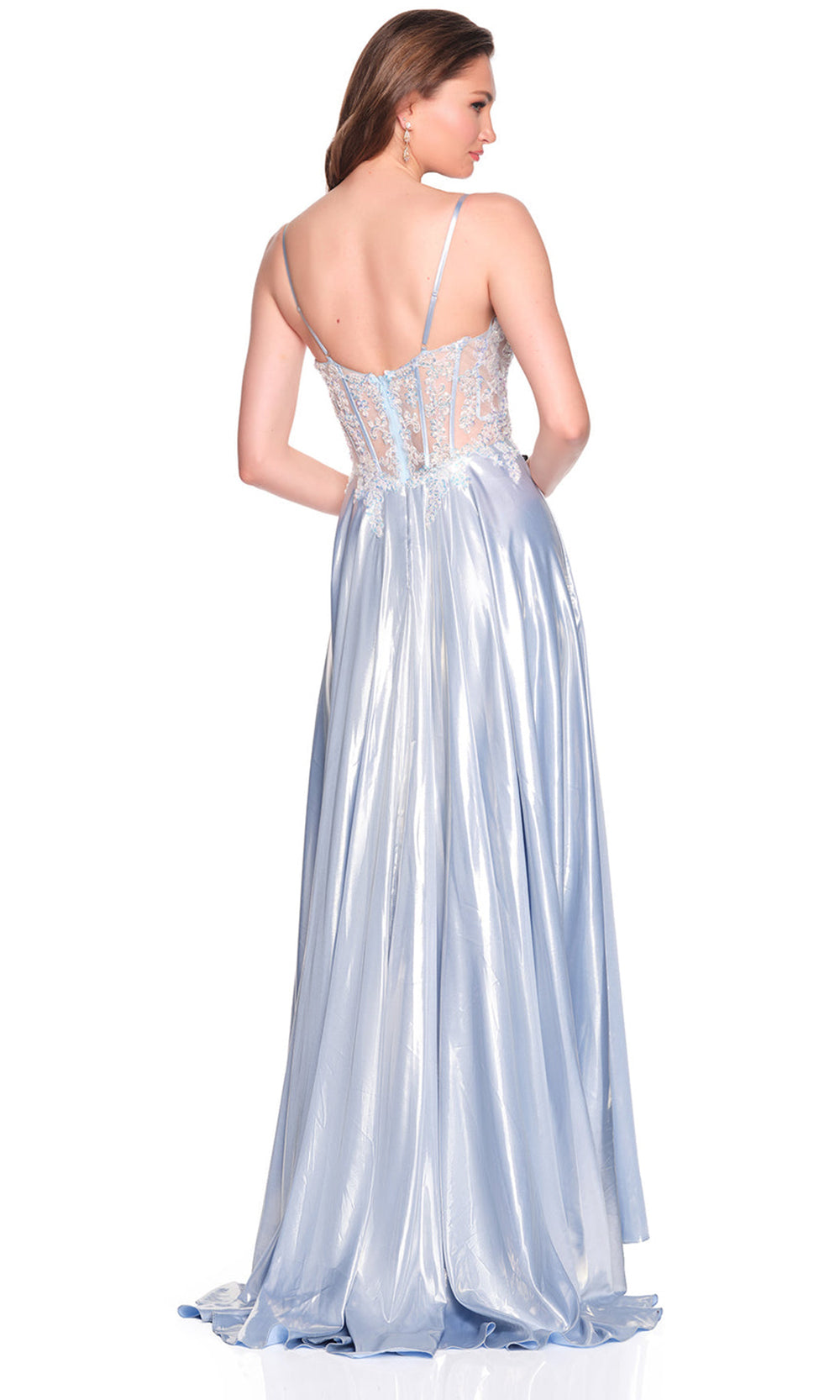 Dave & Johnny 12631 - V-Neckline Flowy Satin Prom Gown Prom Dresses