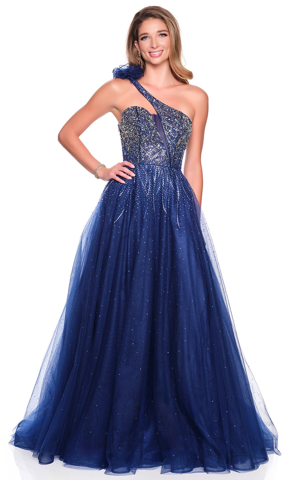 Dave & Johnny 12634 - Stone Embellished Asymmetric Ballgown Ball Gowns