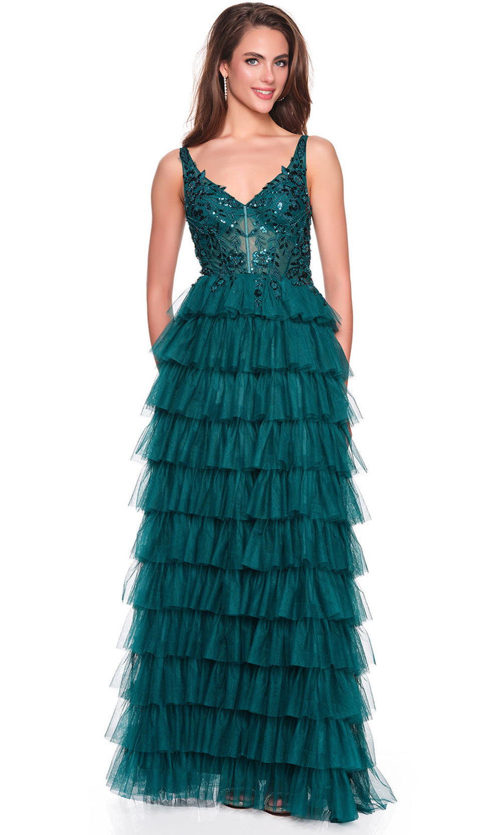 Dave & Johnny 12635 - Sleeveless A-Line Tiered Ruffle Dress Prom Dresses