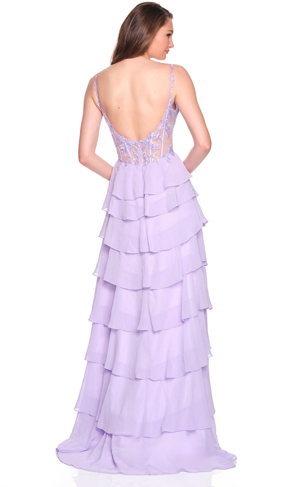 Dave & Johnny 12680 - Plunging Illusion Tiered Prom Gown Prom Dresses