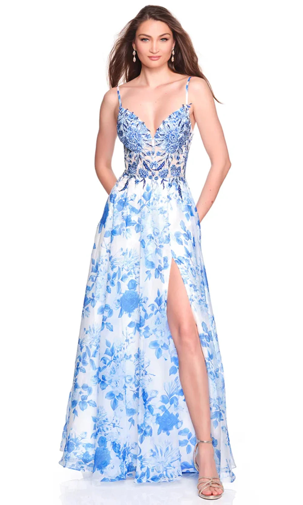 Dave & Johnny 12684 - Floral Sleeveless A-Line Long Dress Prom Dresses
