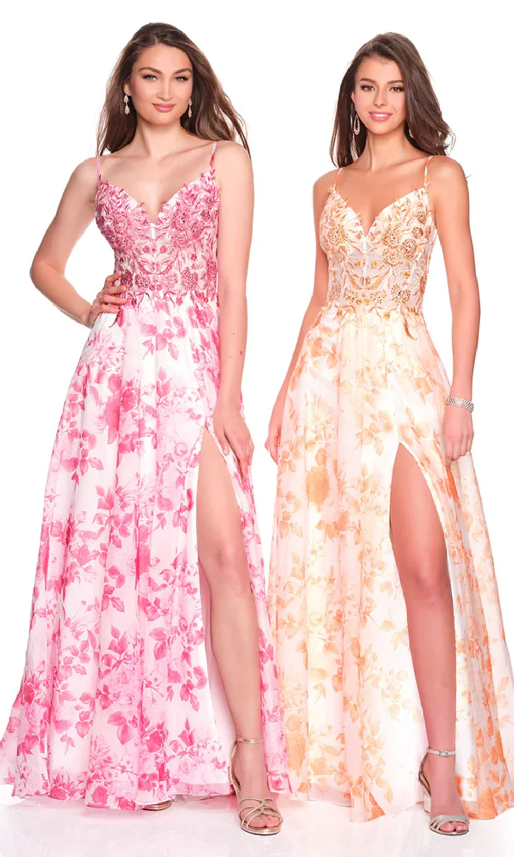 Dave & Johnny 12684 - Floral Sleeveless A-Line Long Dress Prom Dresses