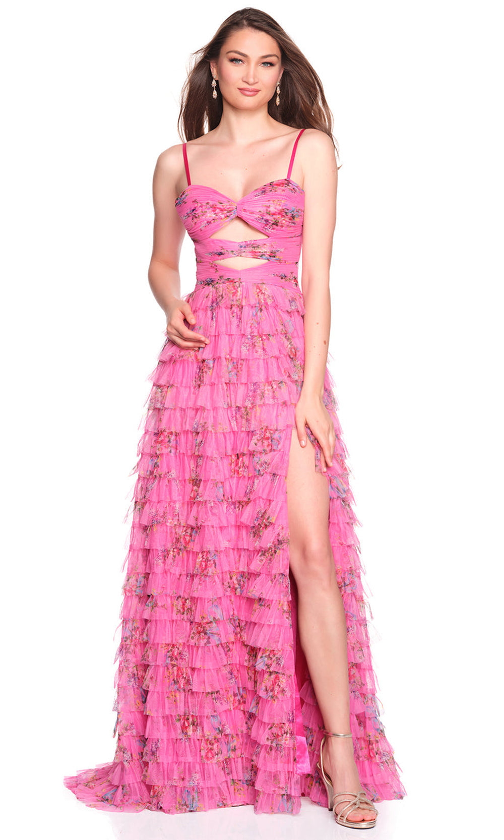 Dave & Johnny 12685 - Cutout Floral Print Sweetheart Gown Prom Dresses