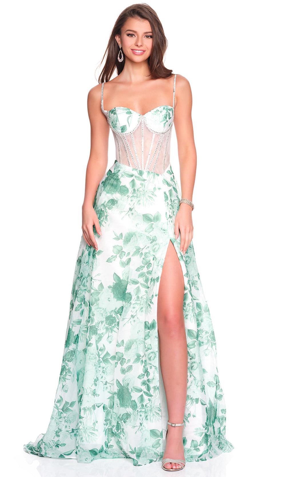 Dave & Johnny 12686 - Floral Illusion Corset A-Line Gown Prom Dresses