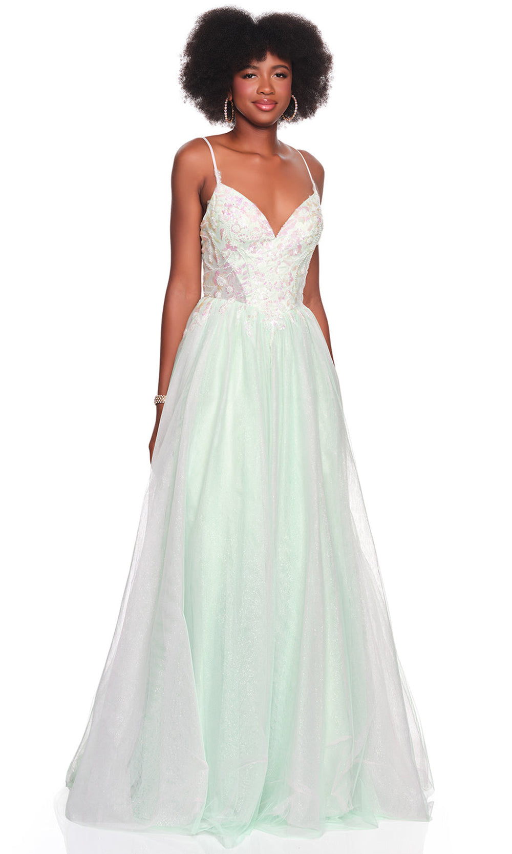 Dave & Johnny 12687 - Layered Tulle Embellished V-Neck Gown Ball Gowns