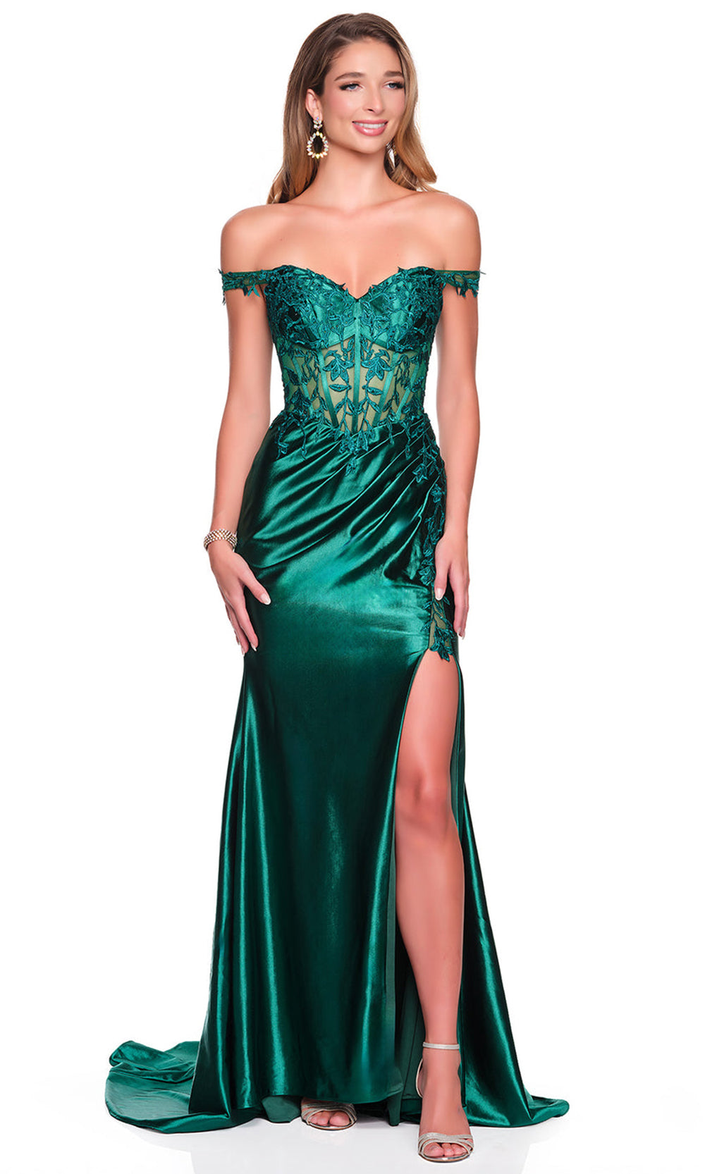Dave & Johnny 12689 - Embroidered Ruched Slit Prom Gown Prom Dresses