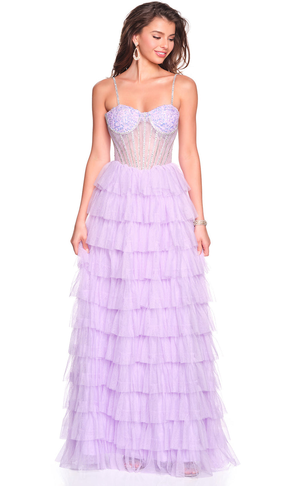 Dave & Johnny 12690 - Layered Beaded Corset A-Line Gown Prom Dresses