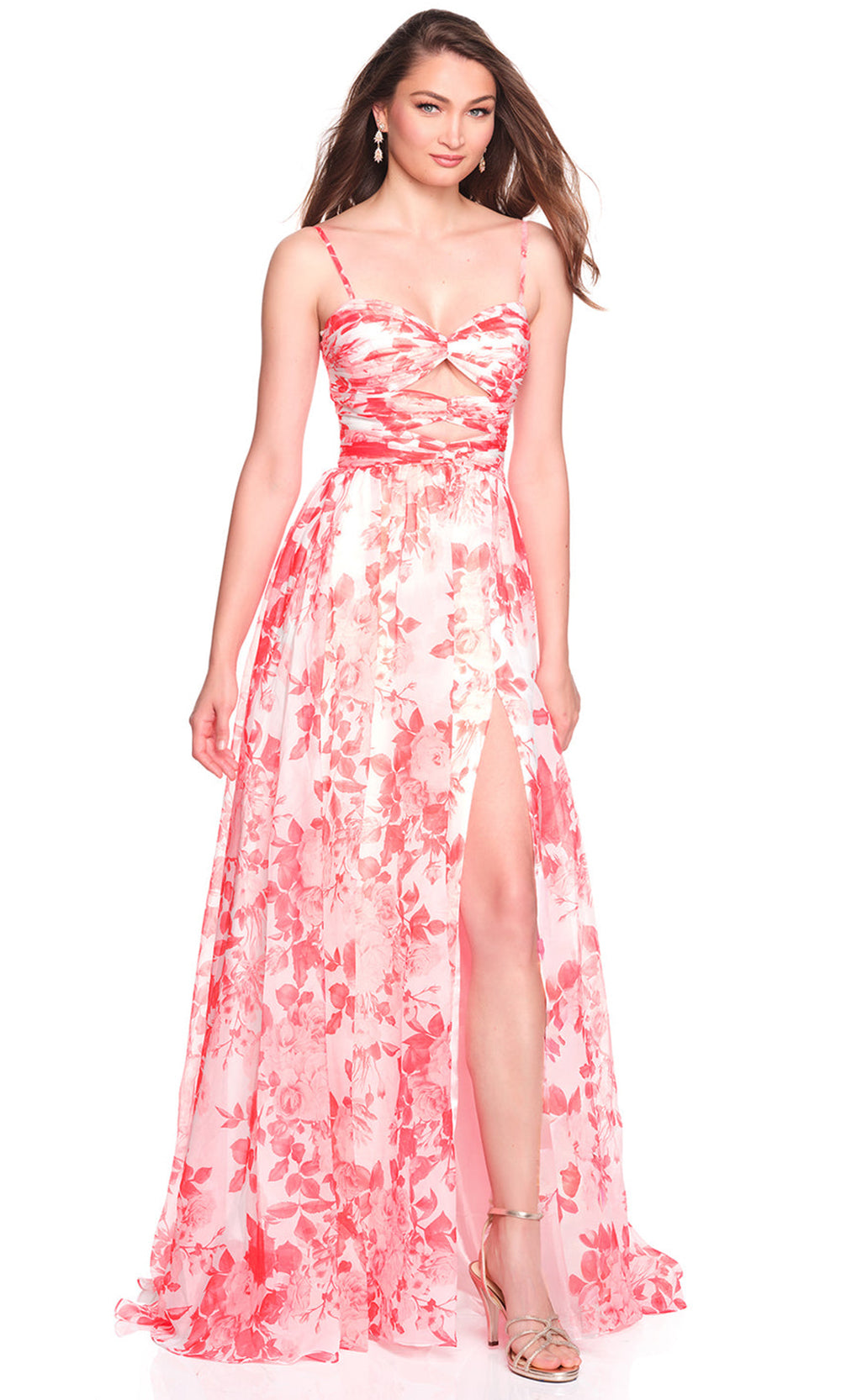 Dave & Johnny 12693 - A-Line Slit Floral Prom Gown Special Occasion Dress
