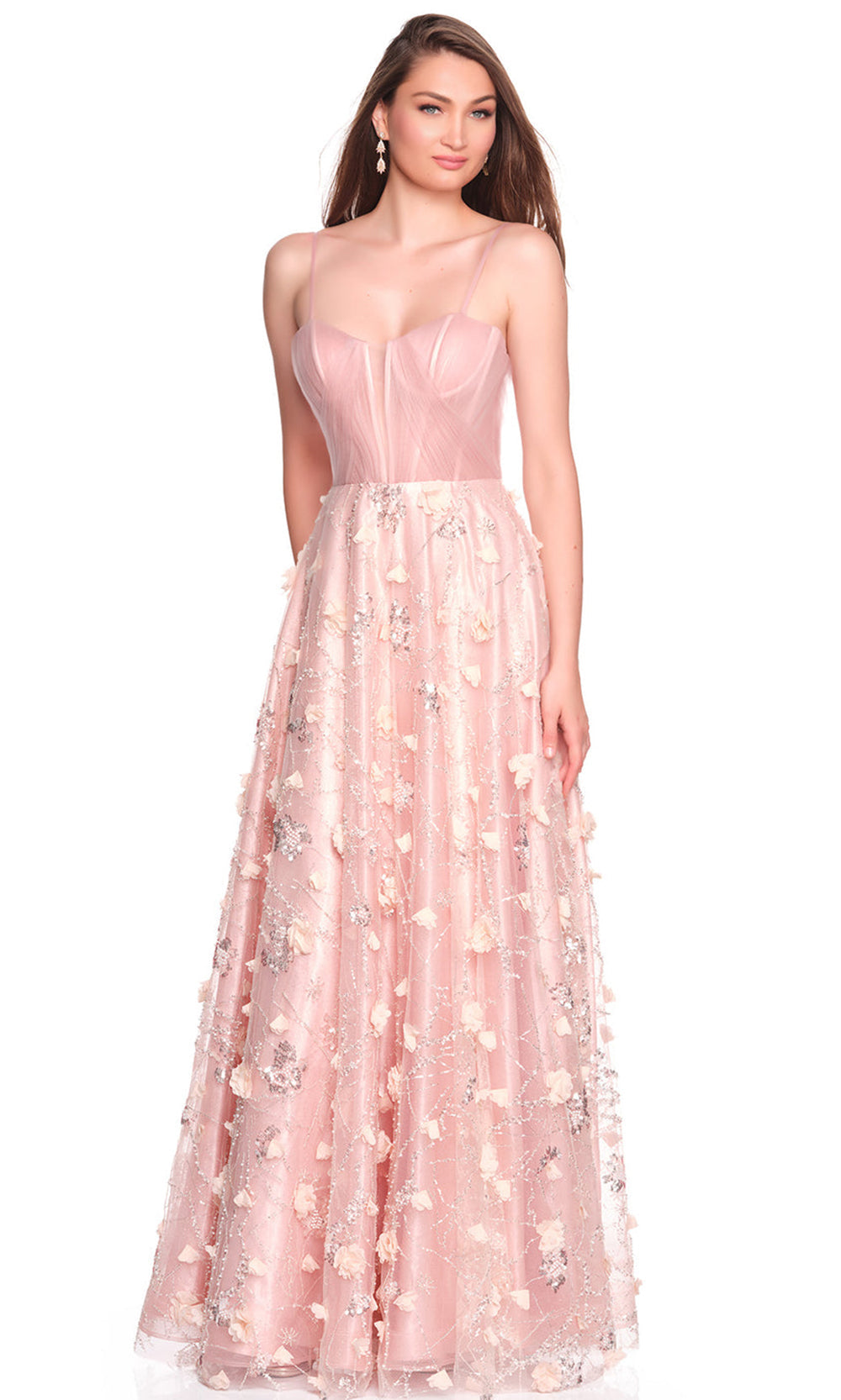 Dave & Johnny 12700 - Floral Applique Sweetheart Tulle Gown Prom Dresses