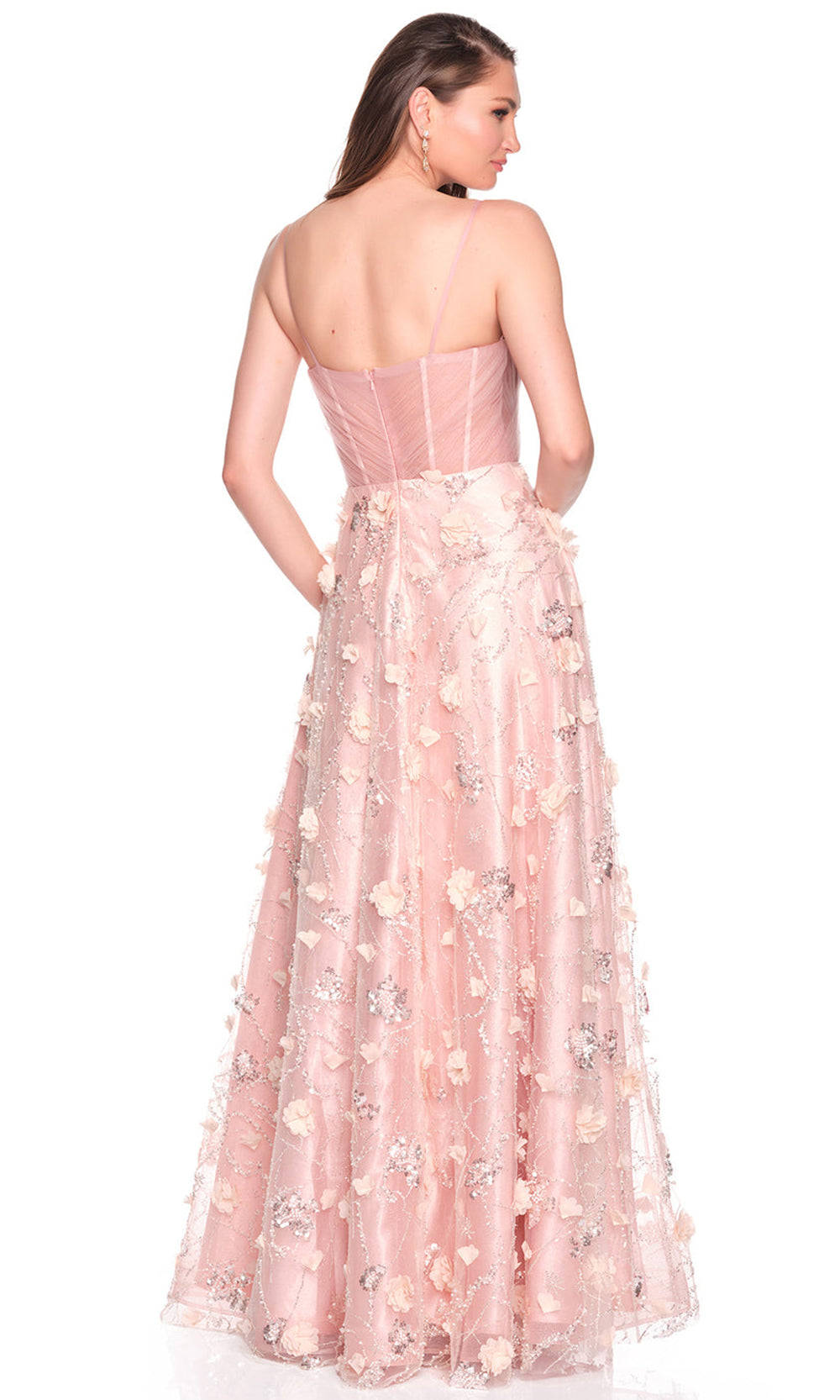 Dave & Johnny 12700 - Floral Applique Sweetheart Tulle Gown Prom Dresses