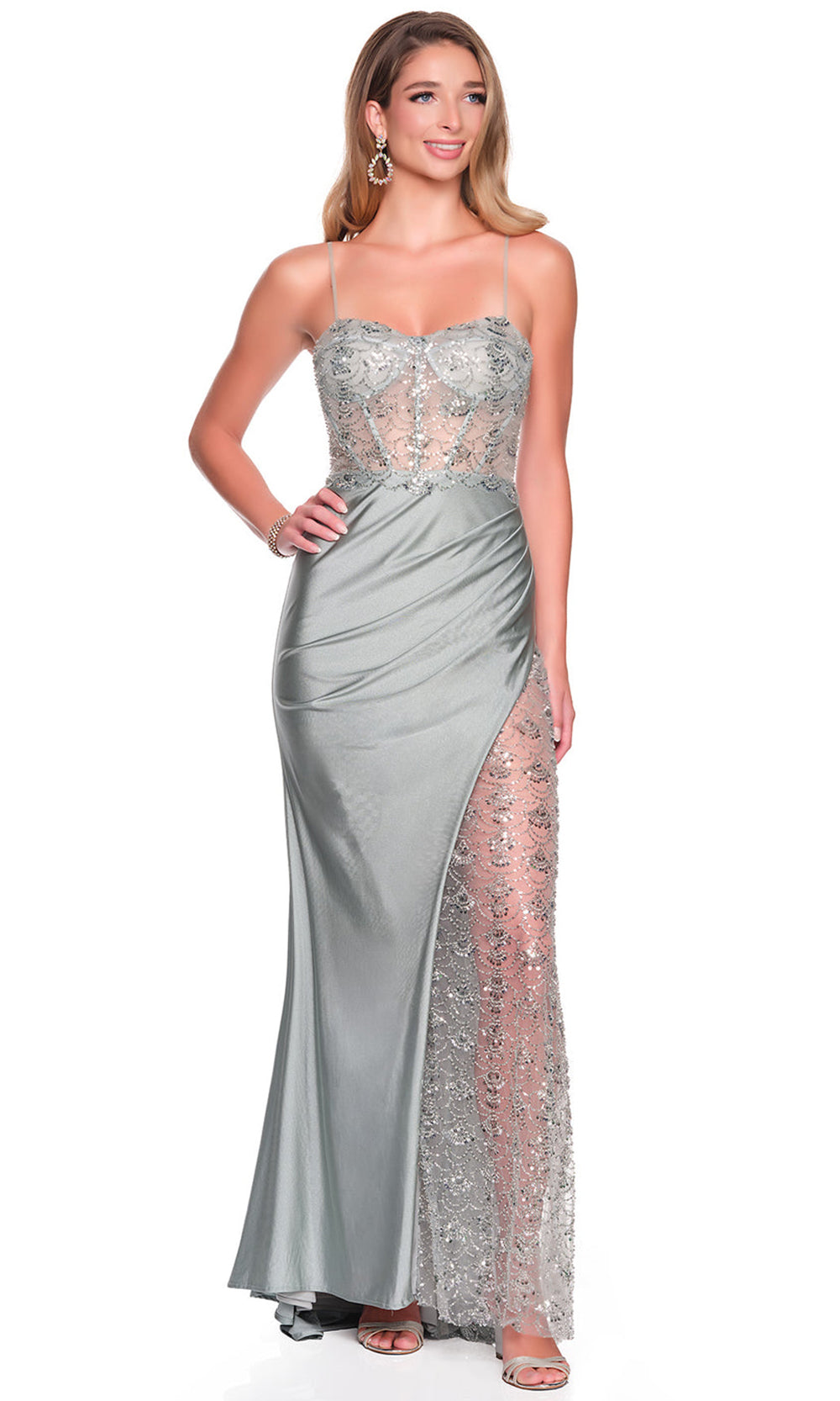 Dave & Johnny 12715 - Beaded Illusion Bodice Sheath Gown Prom Dresses