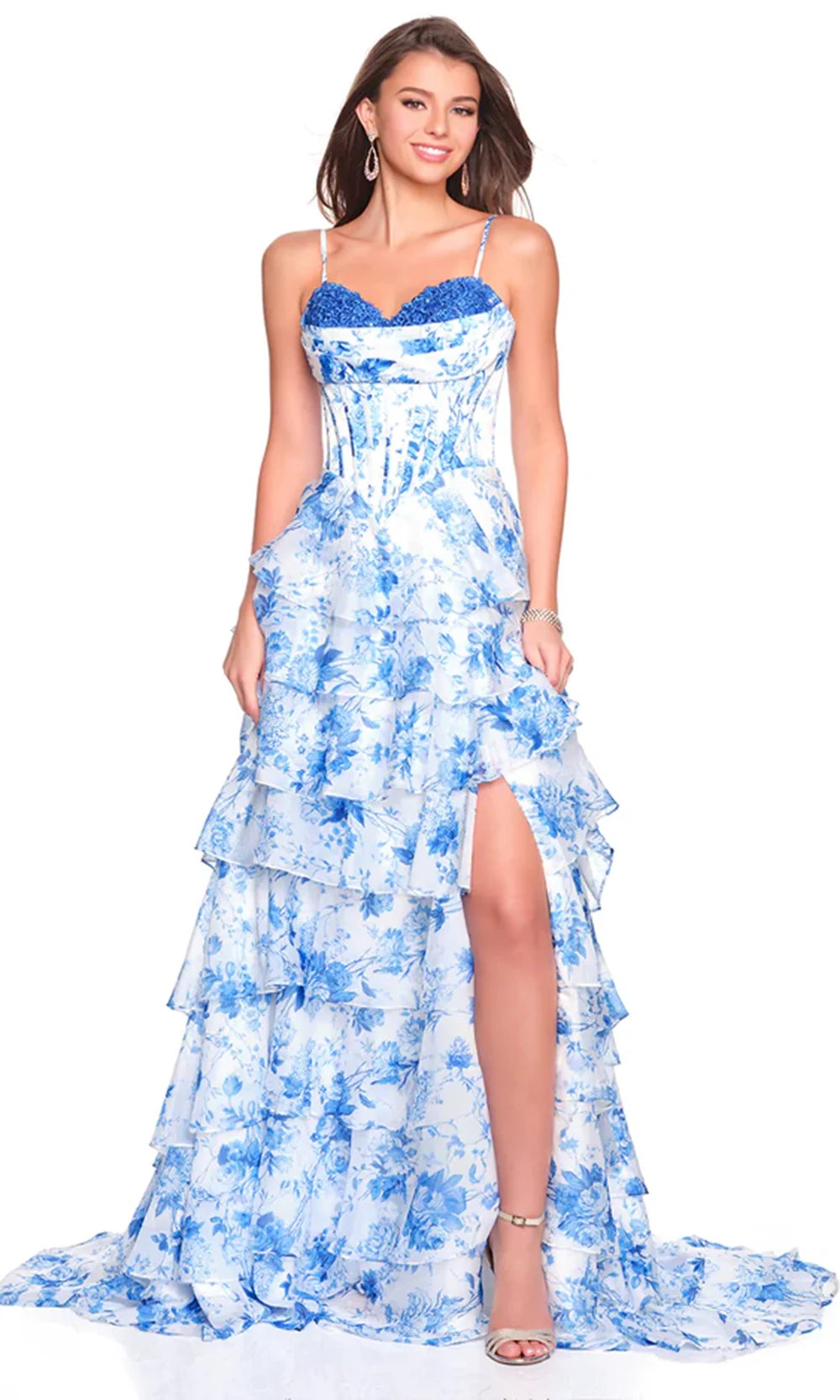 Dave & Johnny 12720 - Tiered Skirt Floral Print Prom Dress Prom Dresses