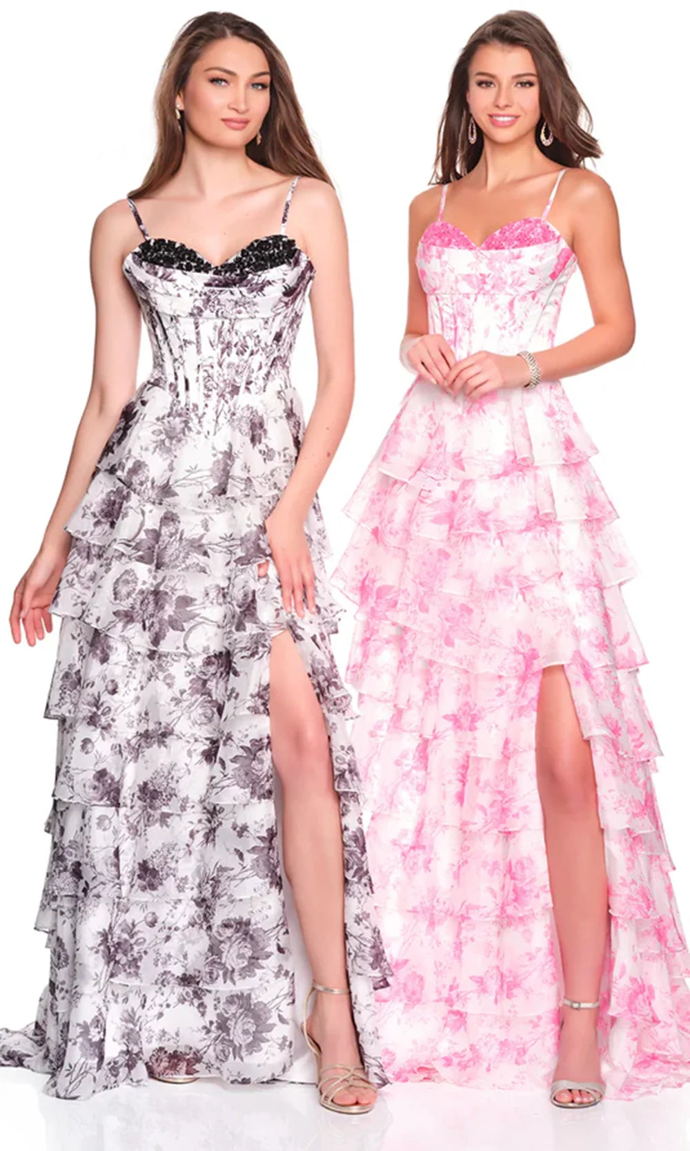Dave & Johnny 12720 - Tiered Skirt Floral Print Prom Dress Prom Dresses