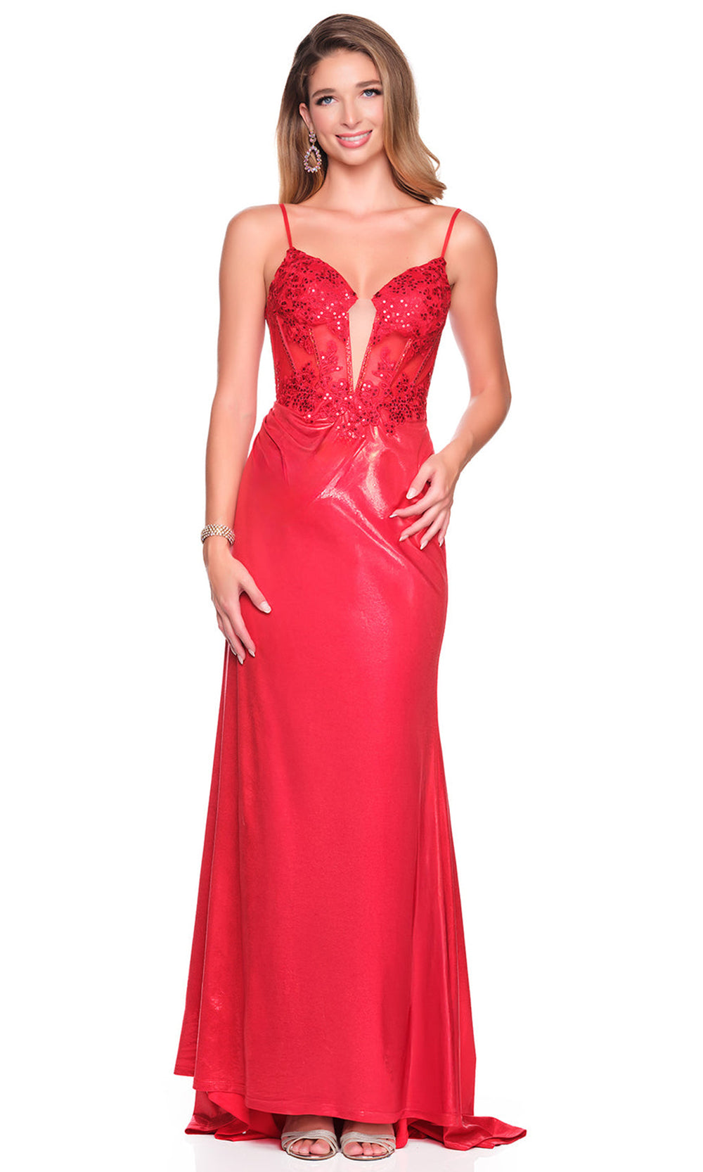 Dave & Johnny 12740 - Fitted Thin Strap Lace Applique Gown Prom Dresses