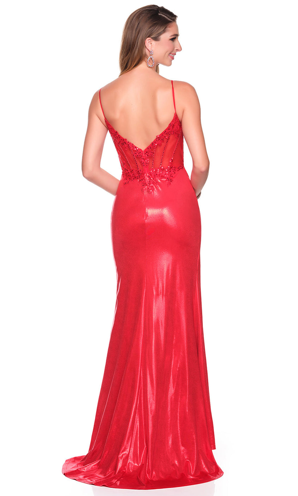 Dave & Johnny 12740 - Fitted Thin Strap Lace Applique Gown Prom Dresses