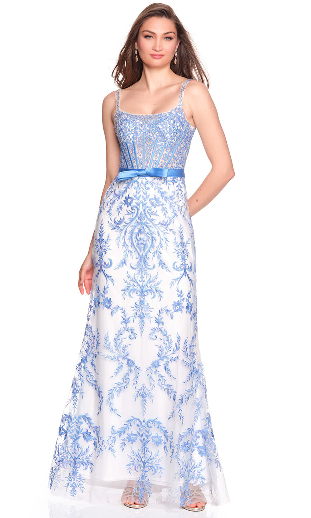 Dave & Johnny 12758 - Ribbon Waistband Scoop Embroidered Gown Special Occasion Dress