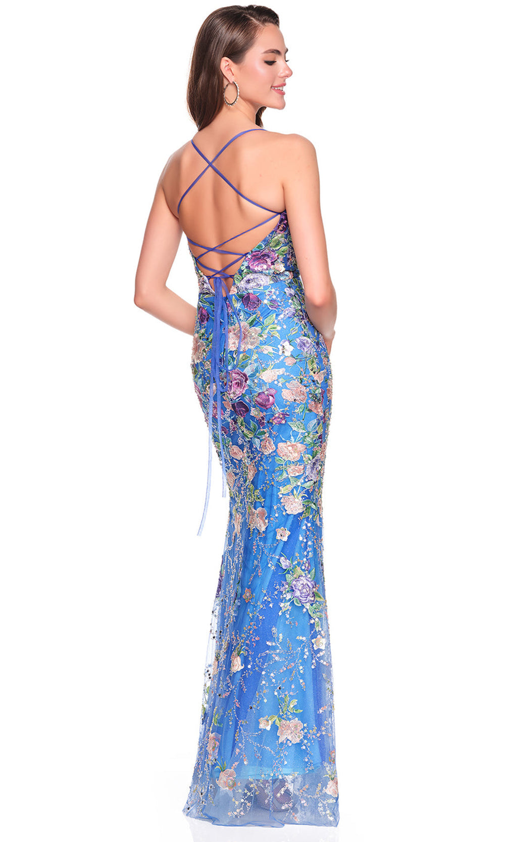 Dave & Johnny 12760 - Crisscross Back Floral Embroidered Gown Prom Dresses