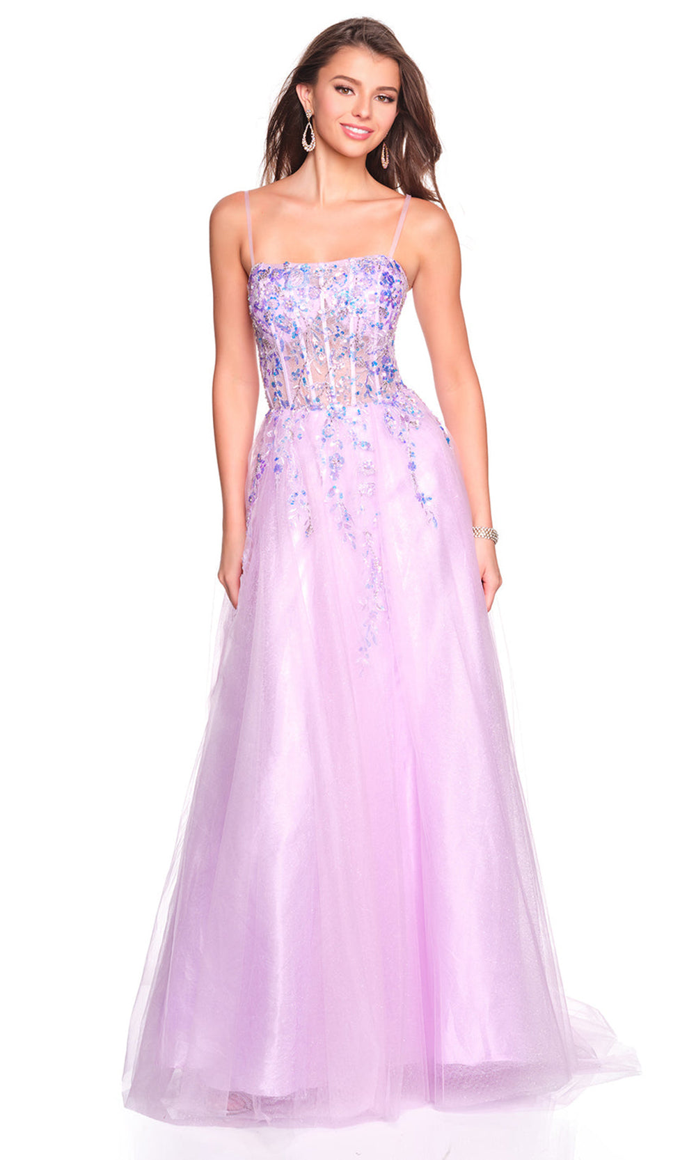 Dave & Johnny 12762 - Straight Neck Shimmer Tulle Ballgown Ball Gowns