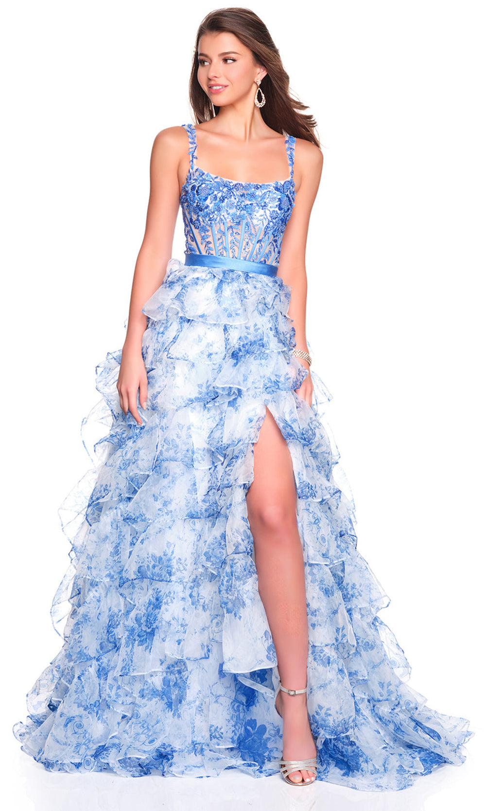 Dave & Johnny 12765 - Scoop Neck Floral Tiered Skirt Gown Special Occasion Dress