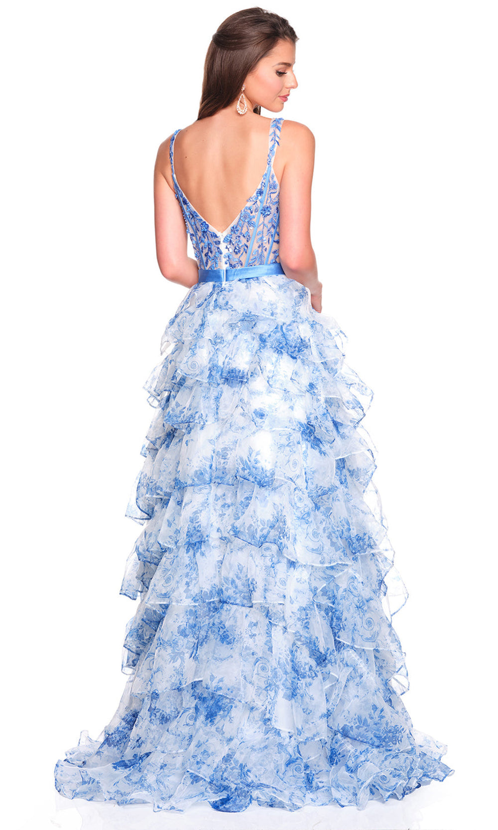 Dave & Johnny 12765 - Scoop Neck Floral Tiered Skirt Gown Special Occasion Dress