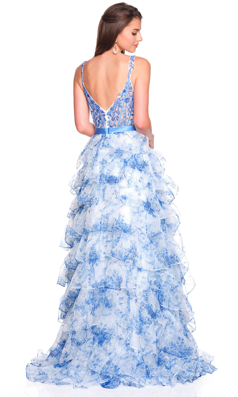 Dave & Johnny 12765W - Embellished Corset Print Ruffle Dress Prom Dresses