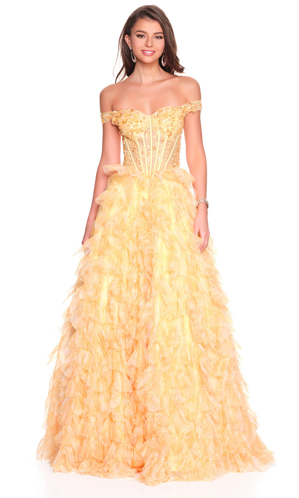 Dave & Johnny 12767 - Beaded Corset Ruffle Skirt Gown Ball Gowns