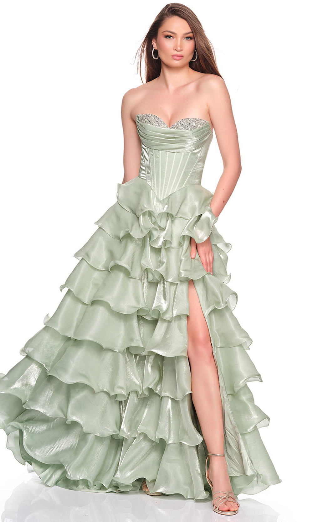 Dave & Johnny 12777W - Embellished Sweetheart Organza Ruffle Dress Prom Dresses