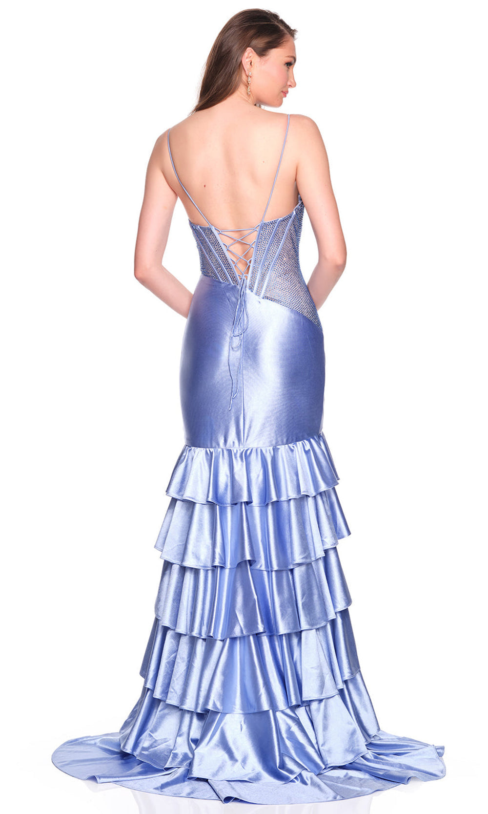 Dave & Johnny 12787 - Asymmetrical Waist Beaded Scoop Gown Prom Dresses