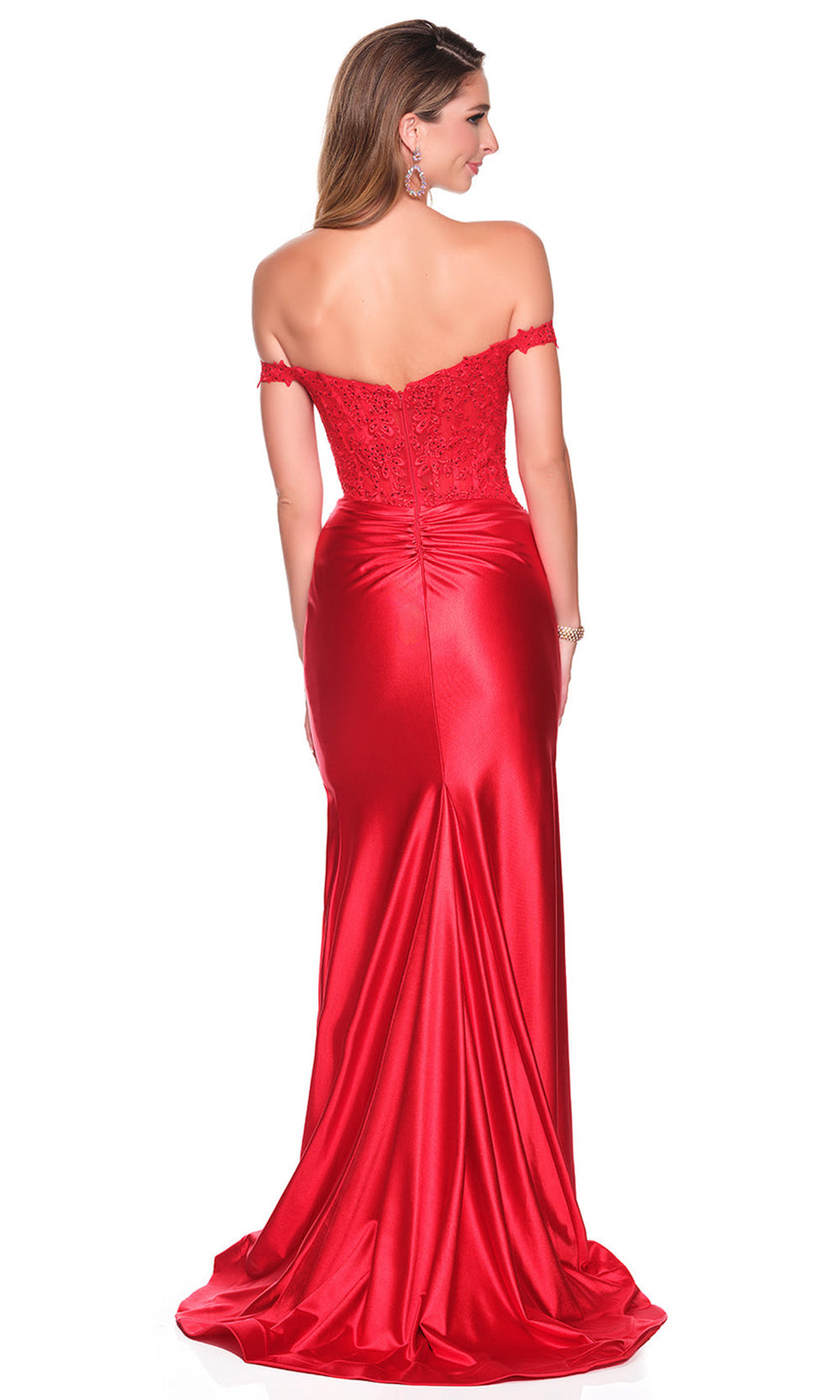 Dave & Johnny 12802W - Lace Detail Sheath High Slit Dress Prom Dresses