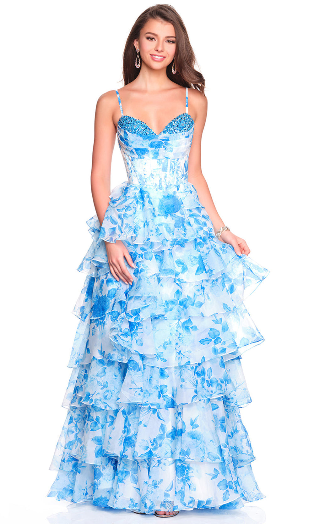 Dave & Johnny 12809 - Printed A-Line Prom Gown with Ruffles Prom Dresses