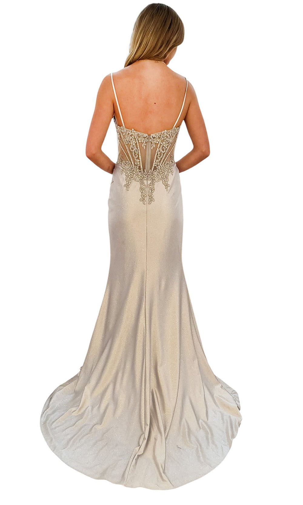 Dave & Johnny 12837 - Spaghetti Strap Embellished Long Gown Prom Dresses
