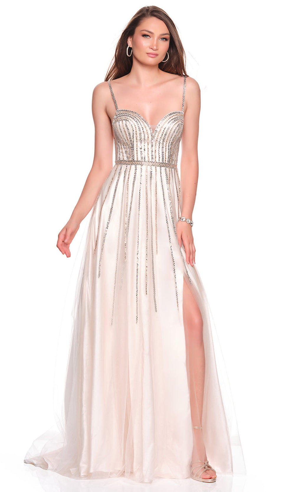 Dave & Johnny 12842 - Deep Sweetheart Linear Beaded Prom Gown Prom Dresses