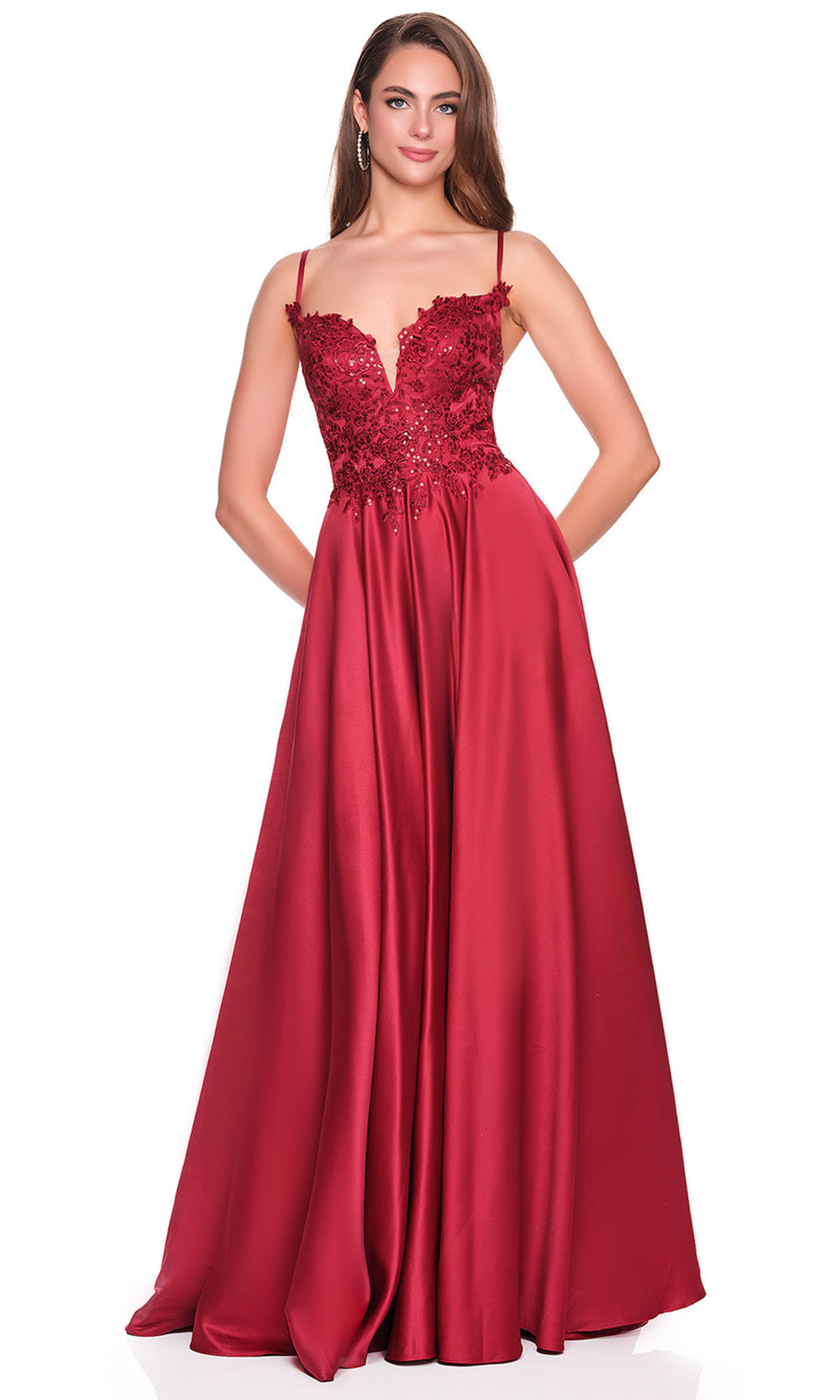 Dave & Johnny 12873 - Embroidered Top Long V-Neckline Dress Prom Dresses