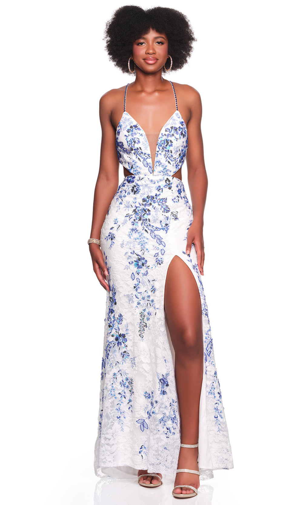 Dave & Johnny 12878 - Open Back Lace Prom Dress with Slit Prom Dresses