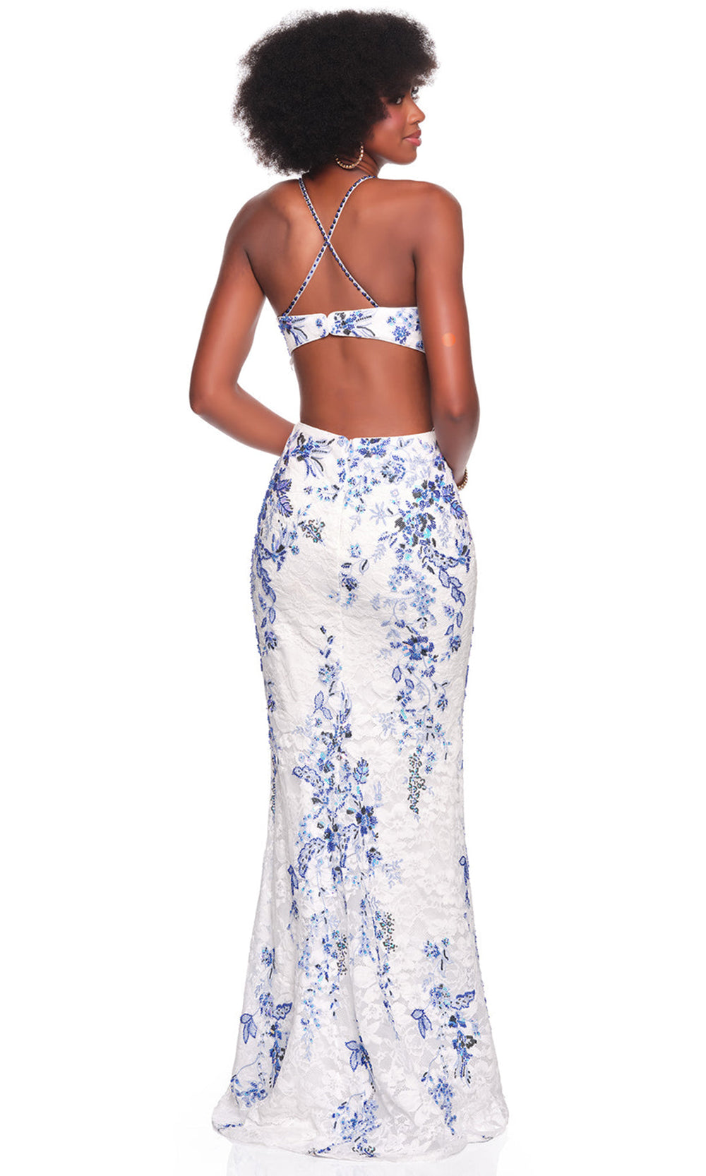 Dave & Johnny 12878 - Open Back Lace Prom Dress with Slit Prom Dresses