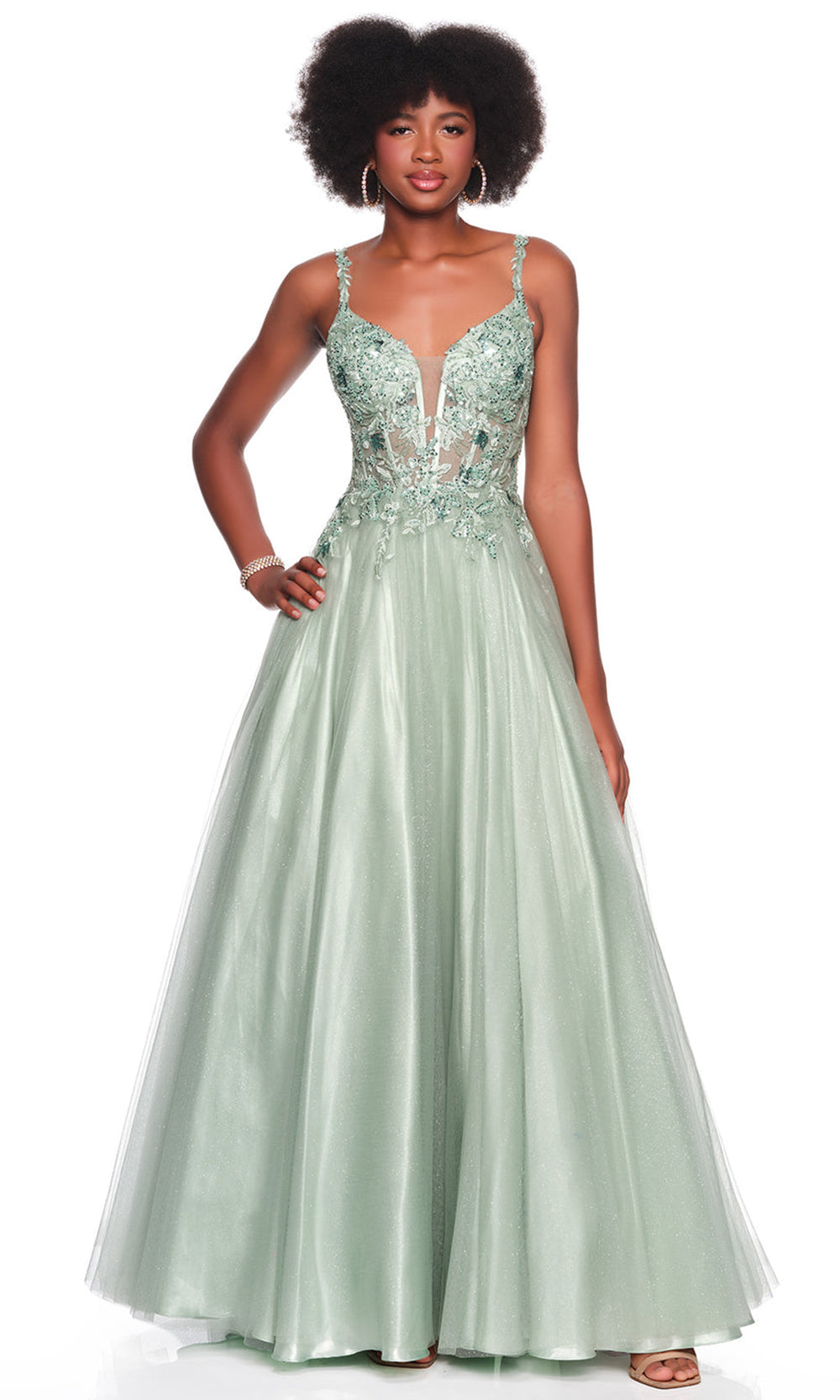 Dave & Johnny 12882 - Plunging V-Neck Embroidered Applique Gown Prom Dresses