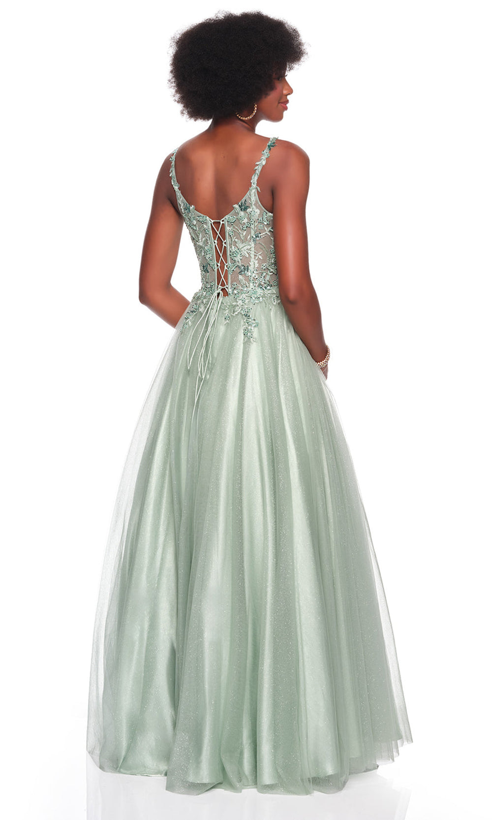Dave & Johnny 12882 - Plunging V-Neck Embroidered Applique Gown Prom Dresses