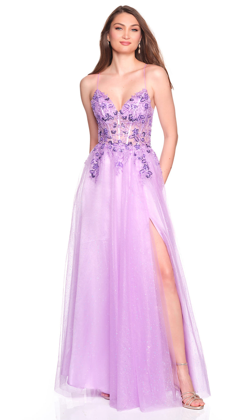 Dave & Johnny 12883 - Strappy Back Embellished Tulle Ballgown Prom Dresses