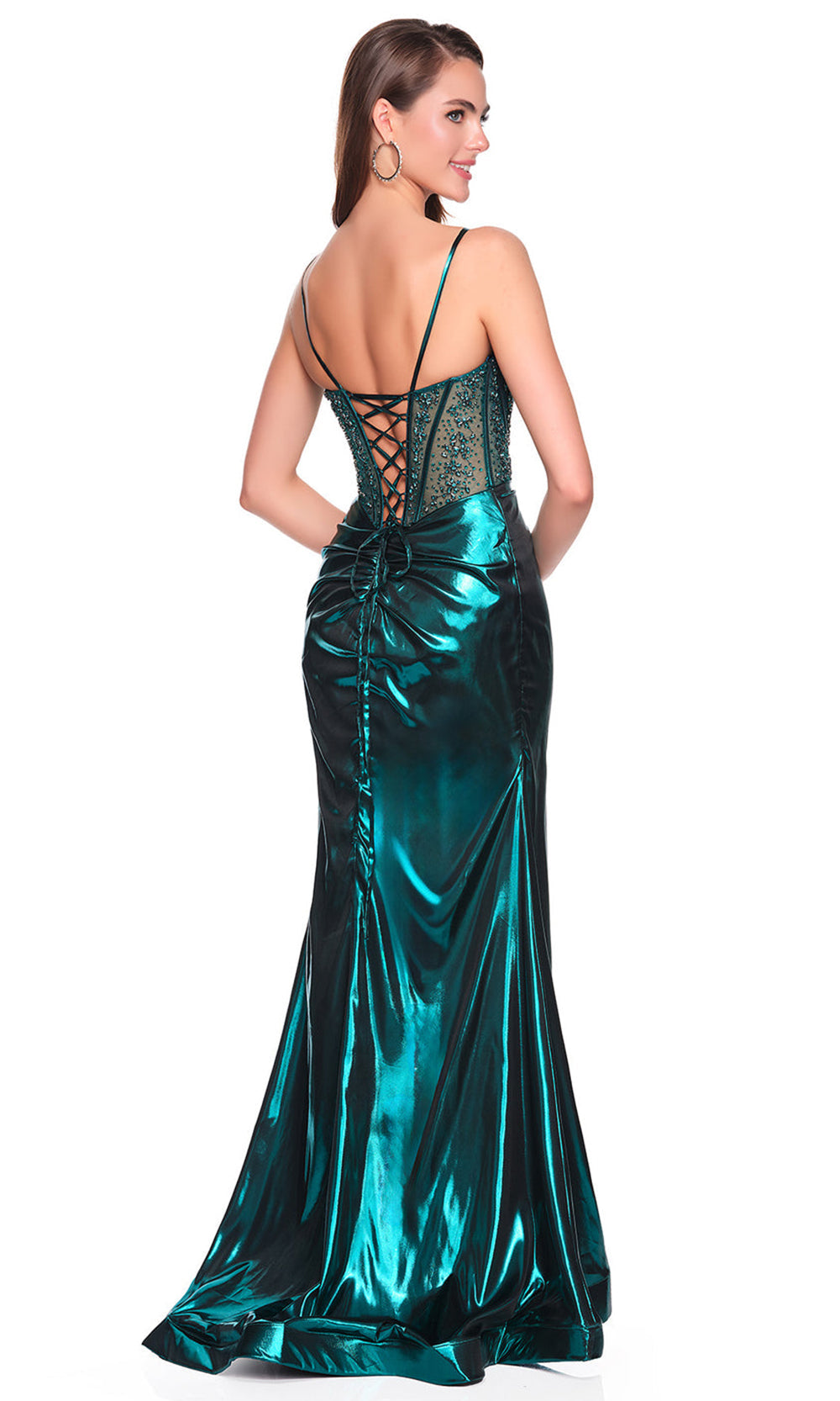 Dave & Johnny 12886 - Illusion Corset Metallic Sheath Dress Prom Dresses