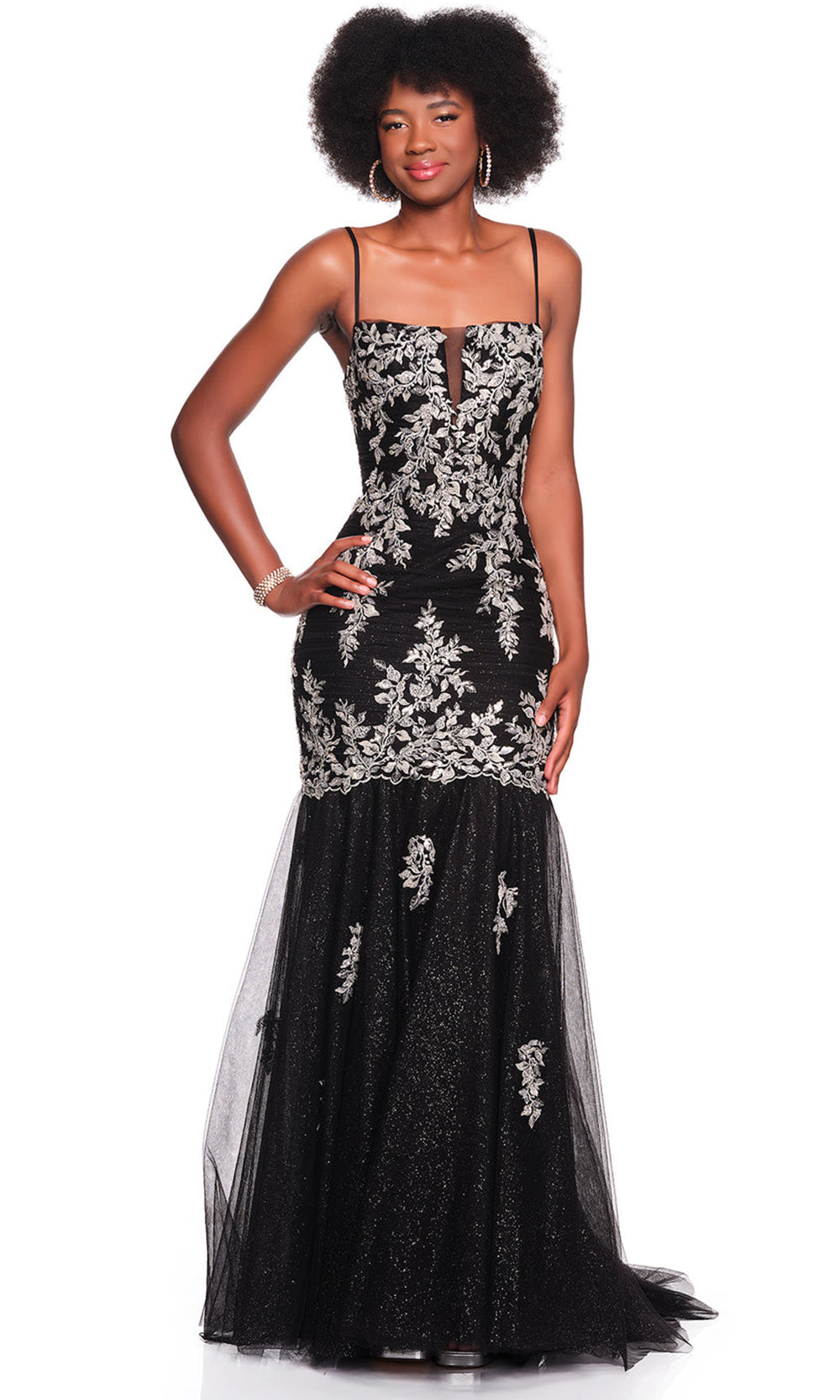Dave & Johnny 12889 - Lace Applique Sleeveless Flared Dress Prom Dresses