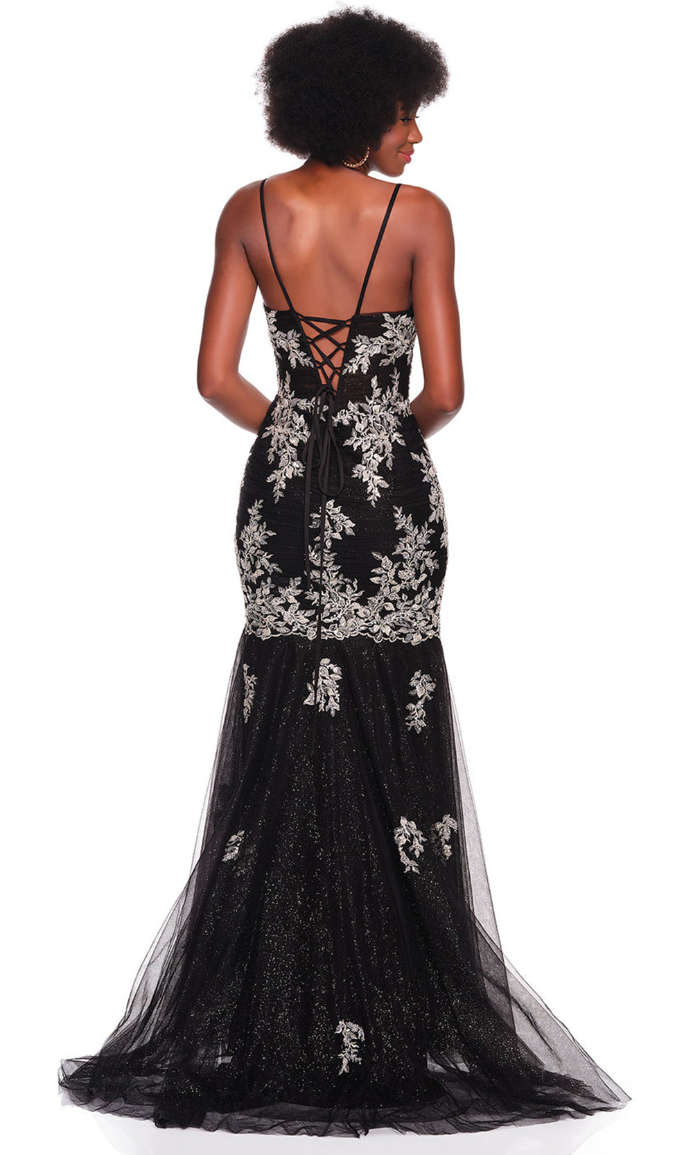 Dave & Johnny 12889 - Lace Applique Sleeveless Flared Dress Prom Dresses